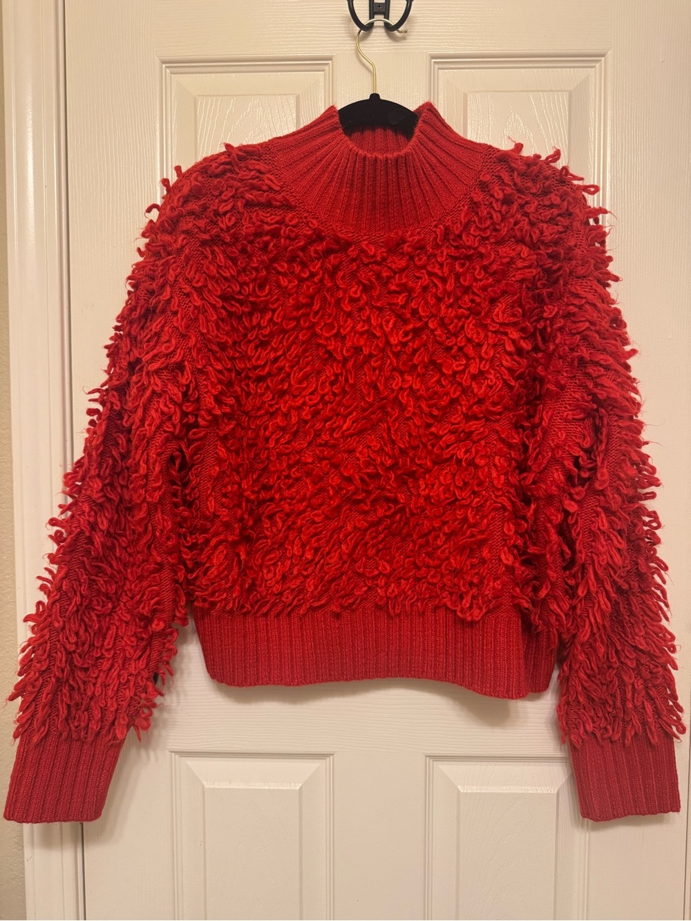 Anthropologie Maeve Red Shaggy Loop Knit Mock Neck Sweater M